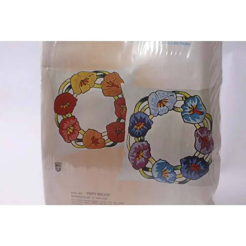 Poppy Wreath Decorator Pillow Craft Kit by Bucilla Fine Arts ~ 260622-WH 1220